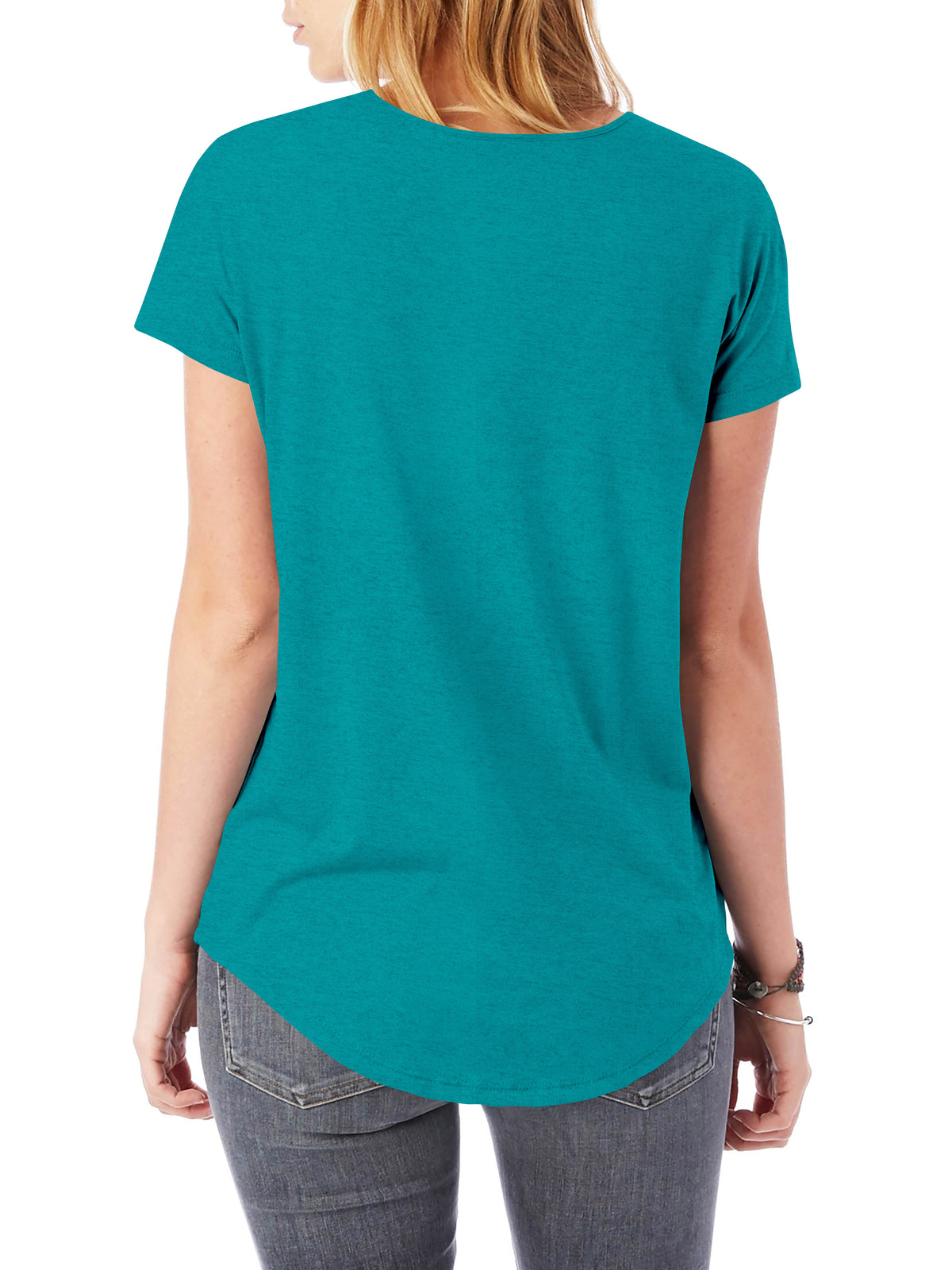 Women’s Lightweight Hipster Round Bottom Short Sleeve Tunic T Shirt in Teal Blue Heather - Hat and Beyond blank tee