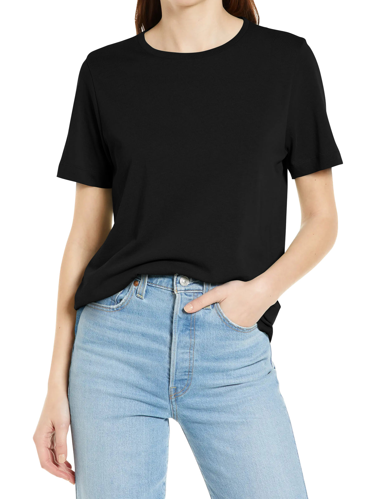 Women’s Basic Essential Soft Cotton Short Sleeve Crew Neck Tee in Black - Hat and Beyond blank tee