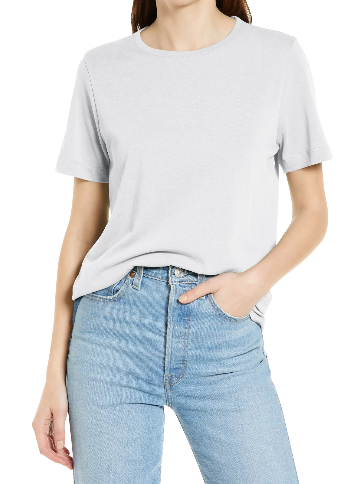 Women’s Basic Essential Soft Cotton Short Sleeve Crew Neck Tee in White - Hat and Beyond blank tee
