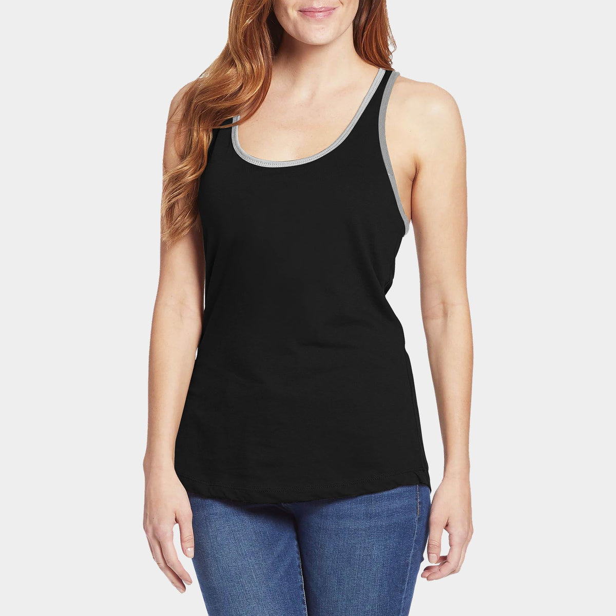 Women’s Tri-Blend Racer Back Tank Top with Contrast Binding in Black/Heather Gray - Hat and Beyond tank top
