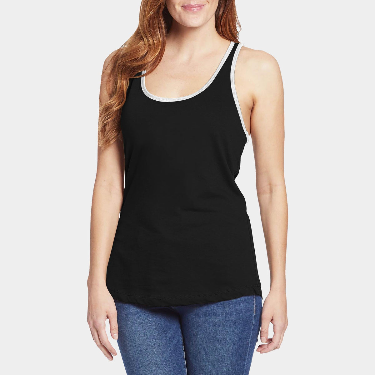 Women’s Tri-Blend Racer Back Tank Top with Contrast Binding in Black/White - Hat and Beyond tank top
