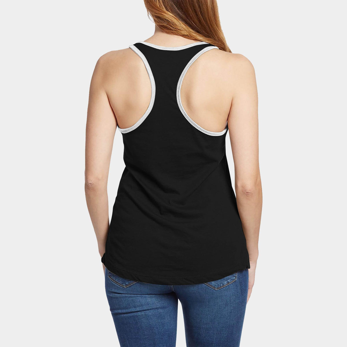 Women’s Tri-Blend Racer Back Tank Top with Contrast Binding in Black/White - Hat and Beyond tank top