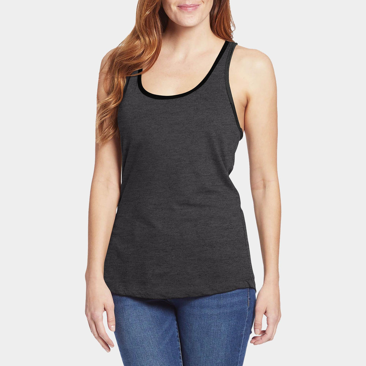 Women’s Tri-Blend Racer Back Tank Top with Contrast Binding in Charcoal/Black - Hat and Beyond tank top