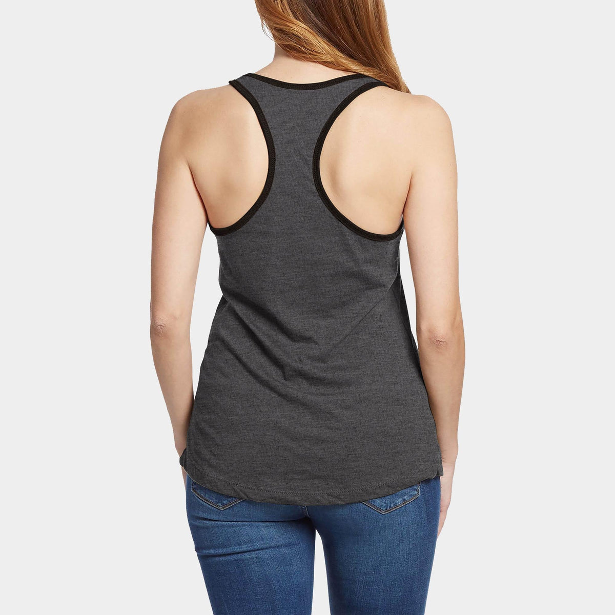 Women’s Tri-Blend Racer Back Tank Top with Contrast Binding in Charcoal/Black - Hat and Beyond tank top