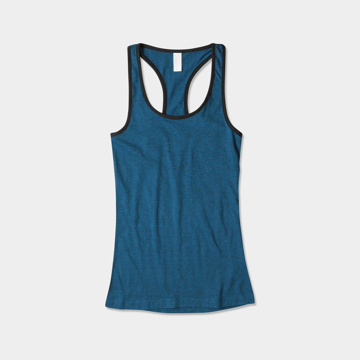 Women’s Tri-Blend Racer Back Tank Top with Contrast Binding in Cyan Caviar/Black - Hat and Beyond tank top