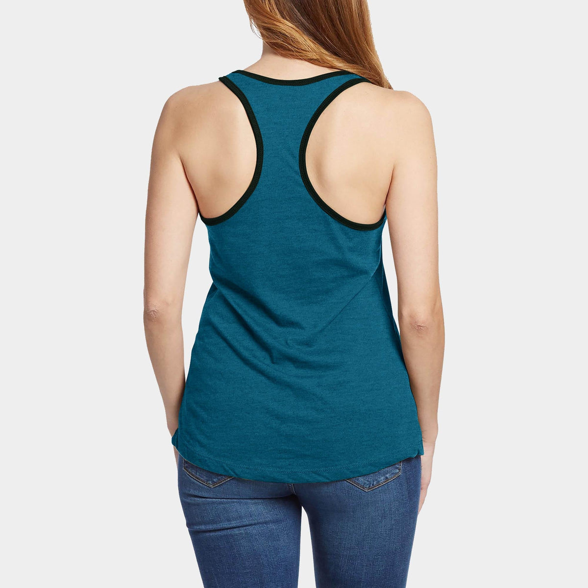 Women’s Tri-Blend Racer Back Tank Top with Contrast Binding in Cyan Caviar/Black - Hat and Beyond tank top