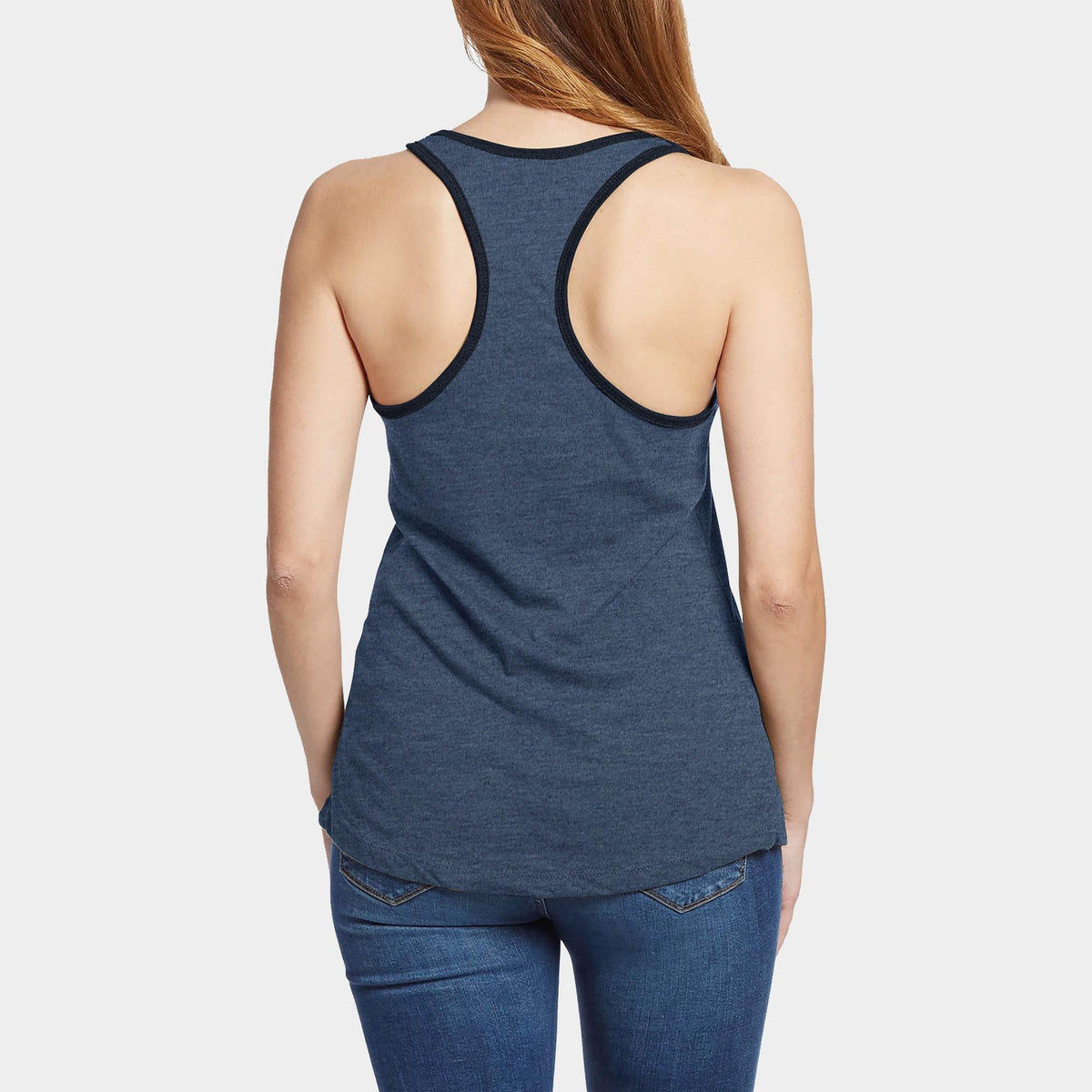 Women’s Tri-Blend Racer Back Tank Top with Contrast Binding in Denim Caviar/Black - Hat and Beyond tank top