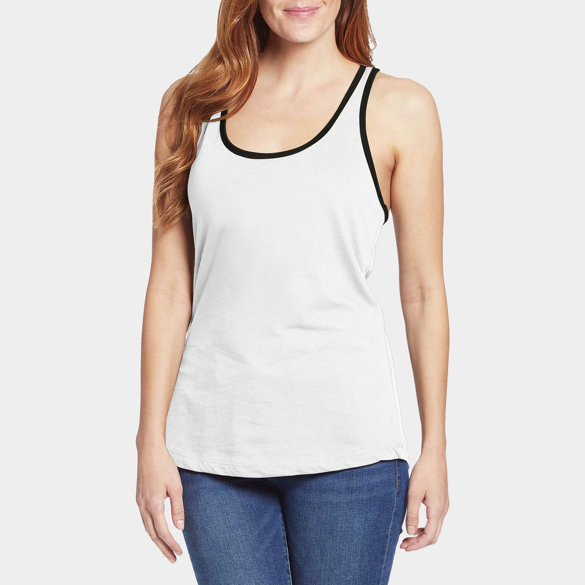 Women’s Tri-Blend Racer Back Tank Top with Contrast Binding in White/Black - Hat and Beyond tank top