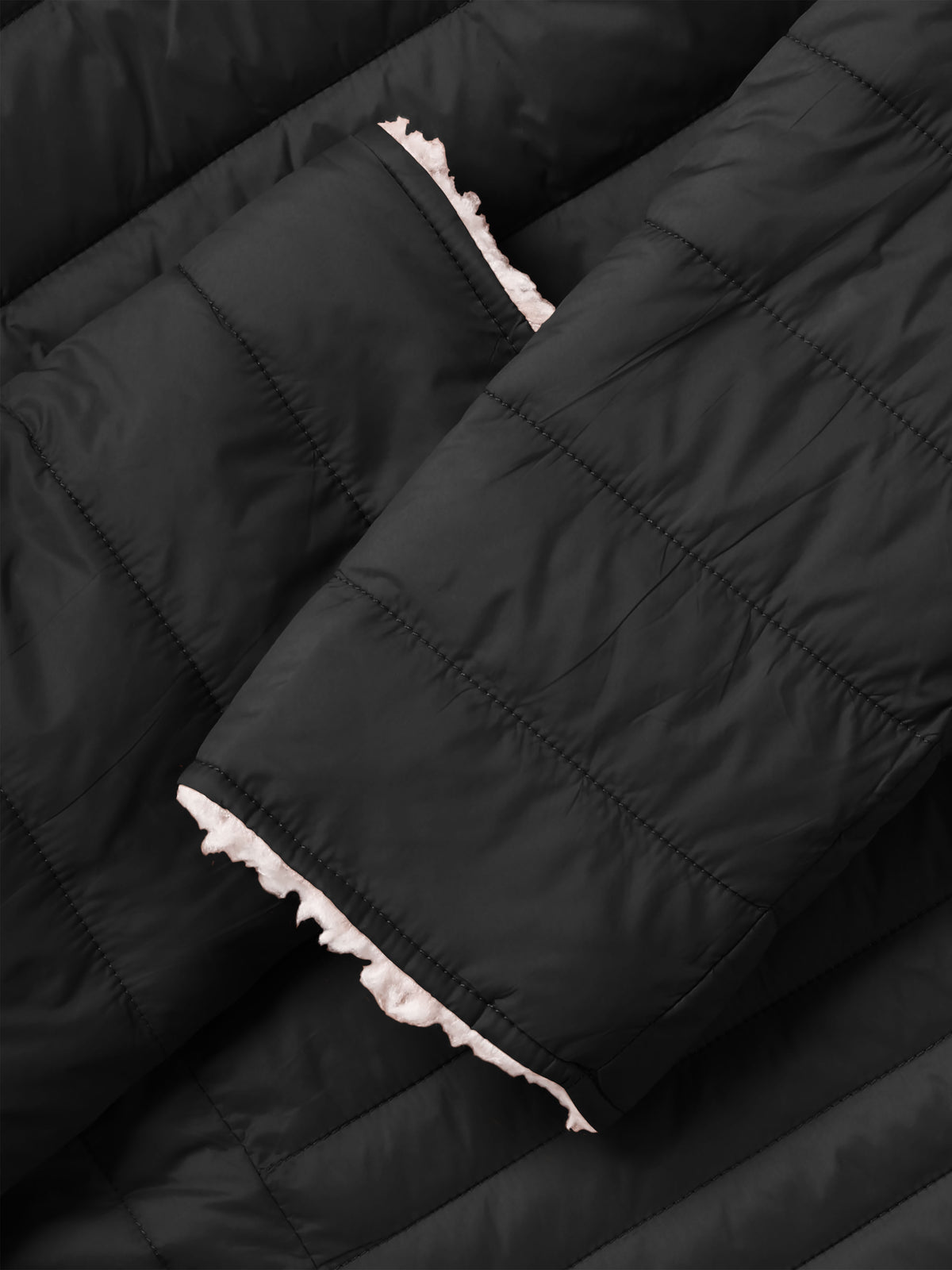 Women’s Reversible Sherpa Fleece Puffer Hooded Jacket in ladies_reversible_jacket_hood_fleece_white_puffer_with_fur_black_collection_water_resistance_off_white_synthetic_alternativ