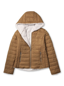 ladies_reversible_jacket_hood_fleece_white_puffer_with_fur_black_collection_water_resistance_off_white_synthetic_alternative_down_sherpa_lined_lightweight_military_parka_ski_coat_nuage_quilted_outerwear_warm_winter_fall_plush_padding_petite_mujer_chaqueta_outdoor_hike_performance_camping_commuter_short_midlength_Camel