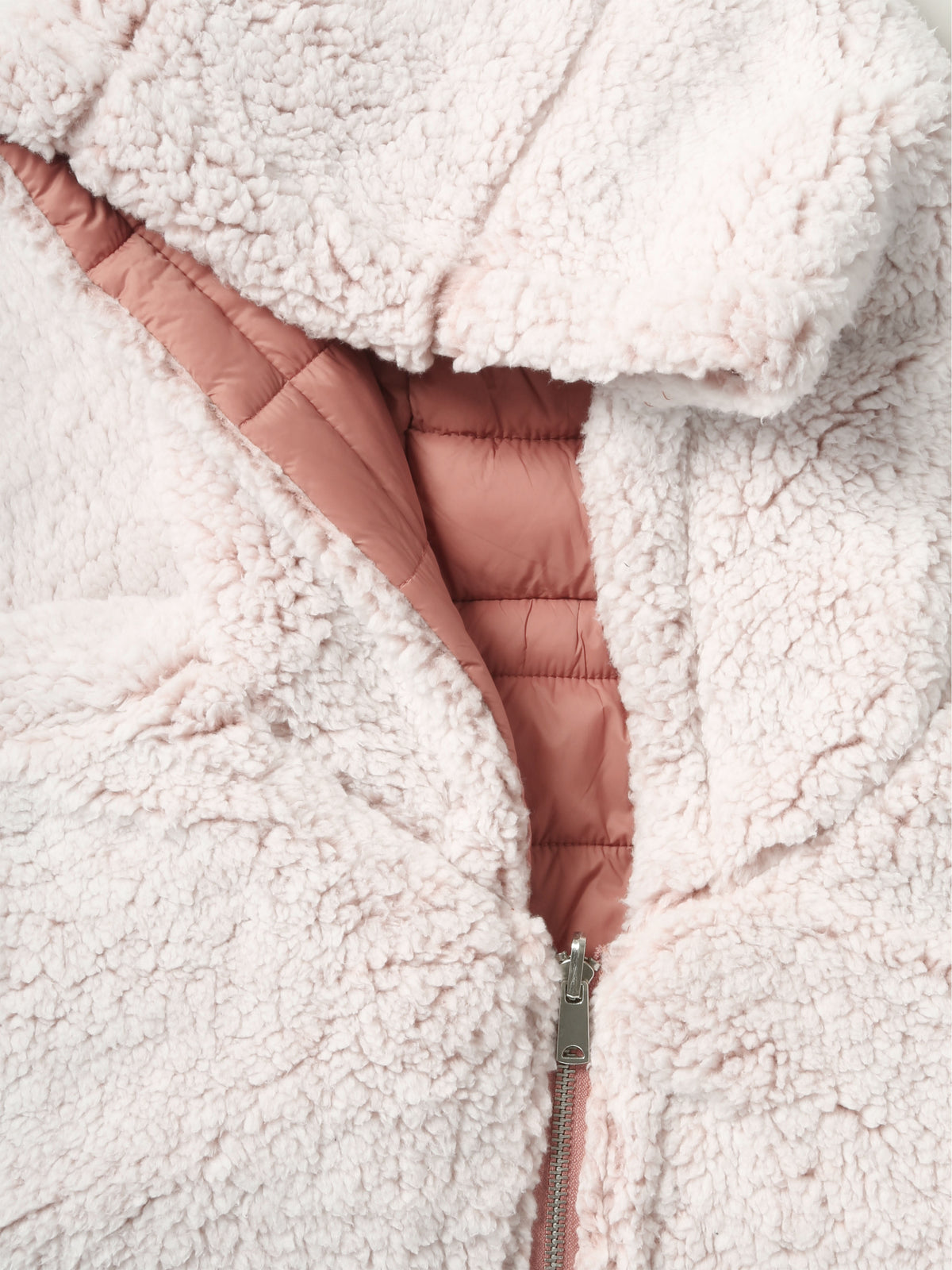 Women’s Reversible Sherpa Fleece Puffer Hooded Jacket in ladies_reversible_jacket_hood_fleece_white_puffer_with_fur_black_collection_water_resistance_off_white_synthetic_alternativ