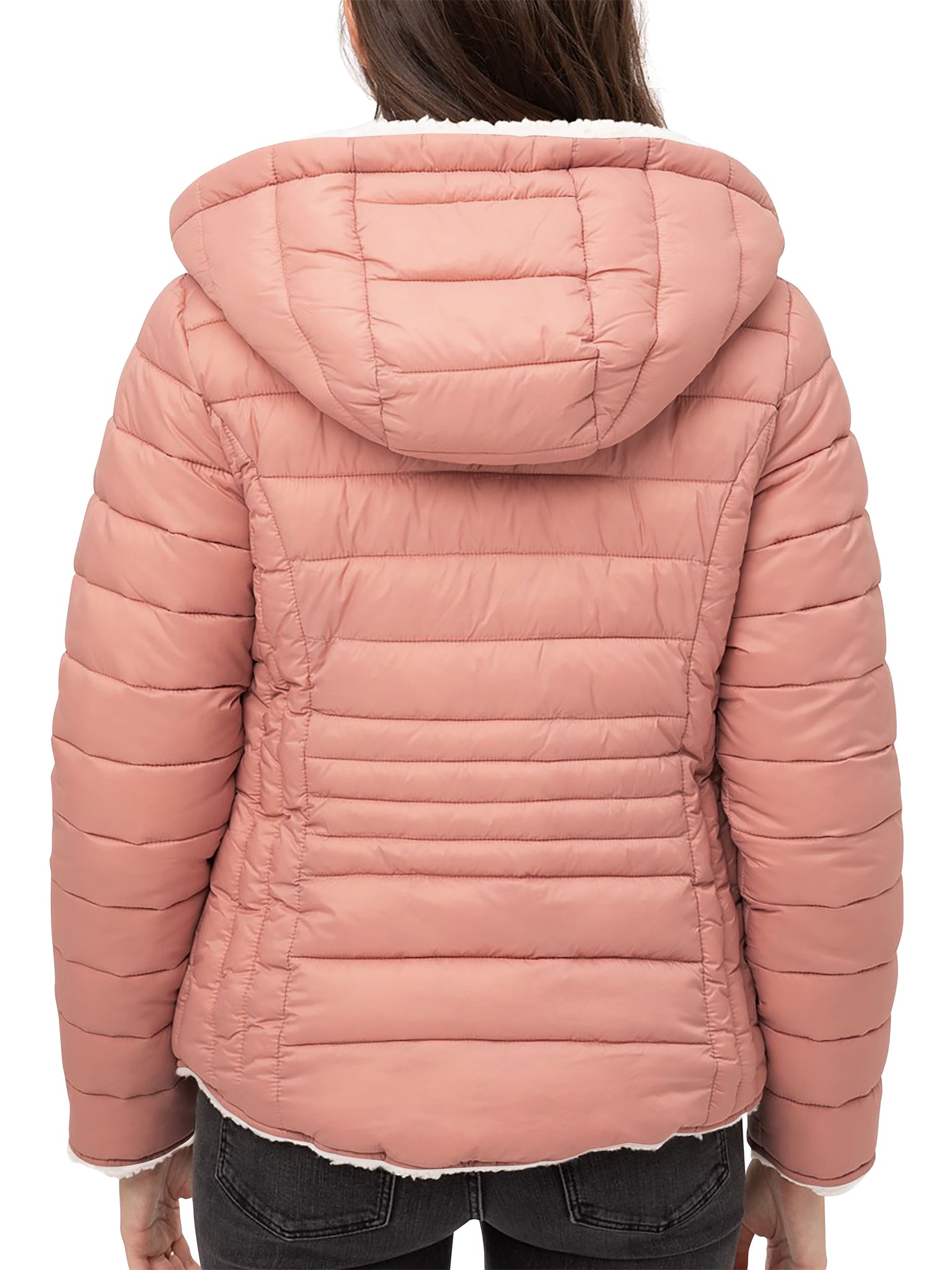 ladies_reversible_jacket_hood_fleece_white_puffer_with_fur_black_collection_water_resistance_off_white_synthetic_alternative_down_sherpa_lined_lightweight_military_parka_ski_coat_nuage_quilted_outerwear_warm_winter_fall_plush_padding_petite_mujer_chaqueta_outdoor_hike_performance_camping_commuter_short_midlength_Mauve