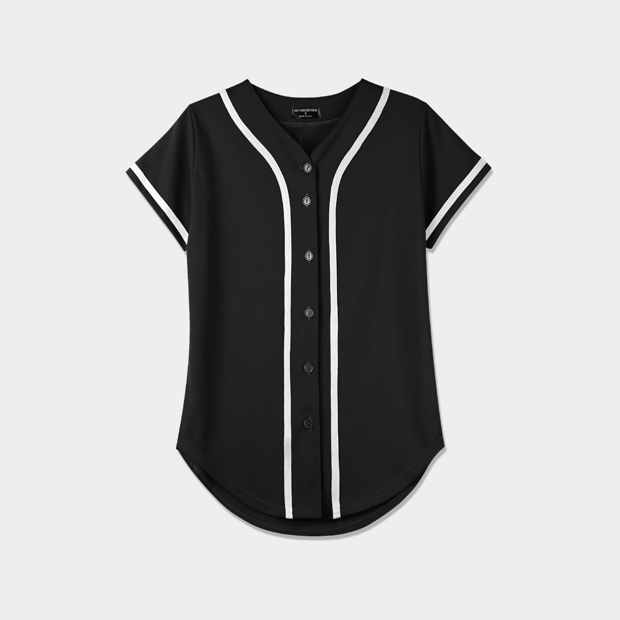 Women's Baseball Striped Button Down Jersey - T-Shirt & Tank Tops | Hat and Beyond Small / Black/White