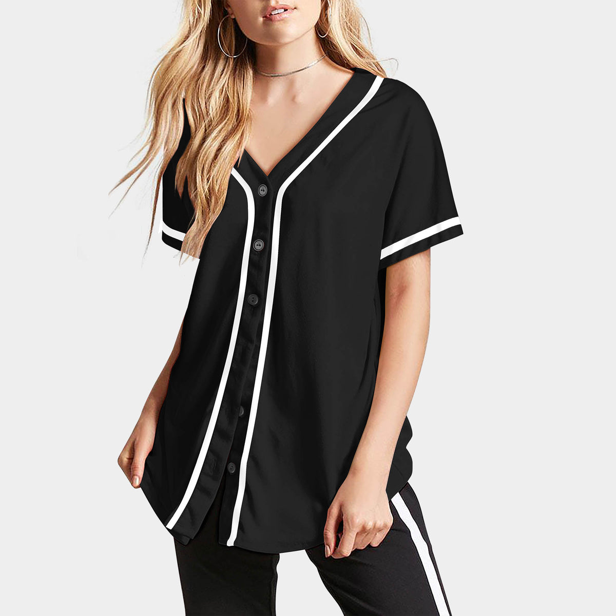 Women’s Baseball Striped Button Down Jersey in mlb shops_baseball jersey_mlb store_mlb jerseys_cheap baseball jerseys_cheap mlb jerseys_baseball jersey shirts_black baseball jersey