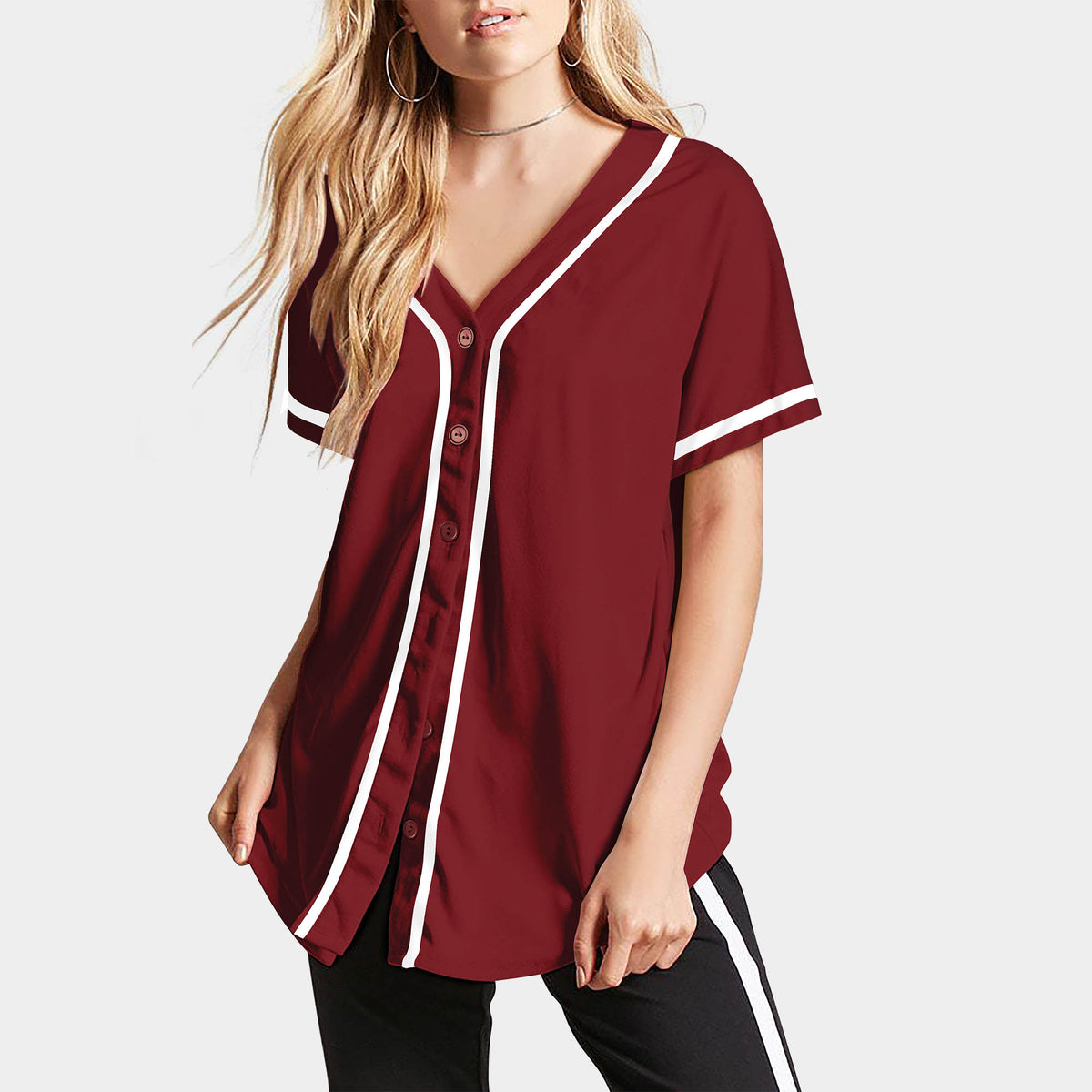 Women’s Baseball Striped Button Down Jersey in mlb shops_baseball jersey_mlb store_mlb jerseys_cheap baseball jerseys_cheap mlb jerseys_baseball jersey shirts_black baseball jersey