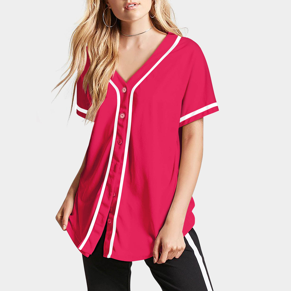 Women’s Baseball Striped Button Down Jersey in mlb shops_baseball jersey_mlb store_mlb jerseys_cheap baseball jerseys_cheap mlb jerseys_baseball jersey shirts_black baseball jersey