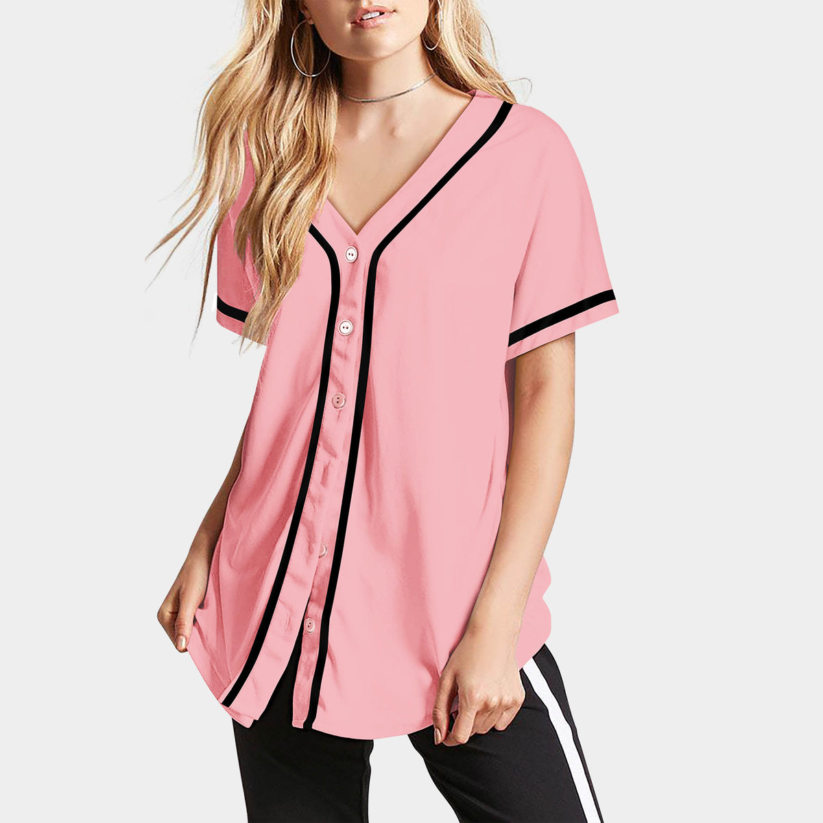 Women’s Baseball Striped Button Down Jersey in mlb shops_baseball jersey_mlb store_mlb jerseys_cheap baseball jerseys_cheap mlb jerseys_baseball jersey shirts_black baseball jersey