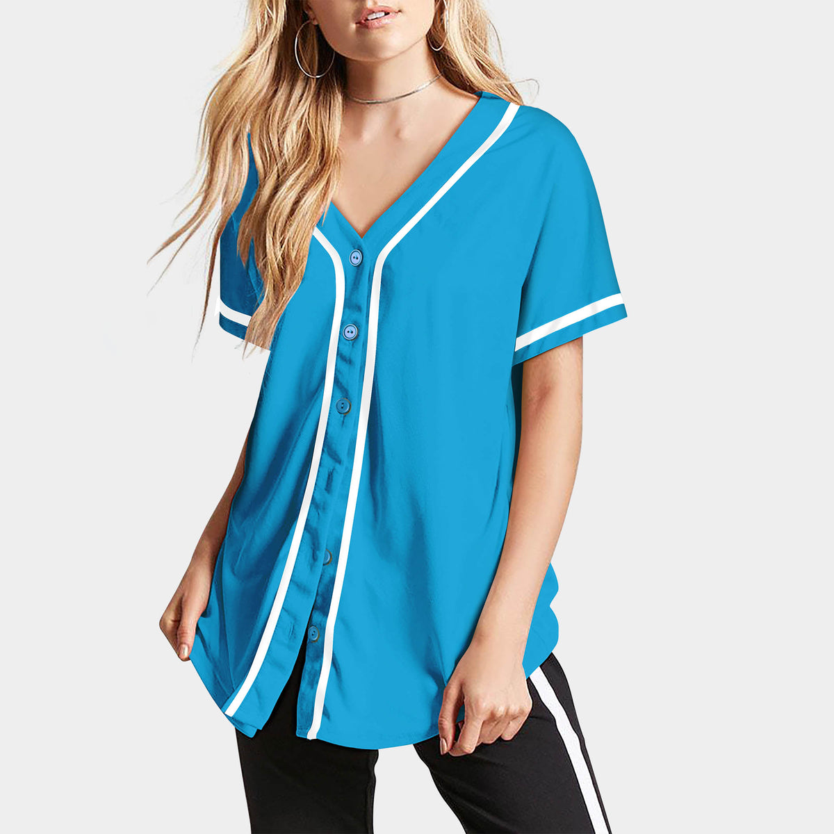 Women’s Baseball Striped Button Down Jersey in mlb shops_baseball jersey_mlb store_mlb jerseys_cheap baseball jerseys_cheap mlb jerseys_baseball jersey shirts_black baseball jersey