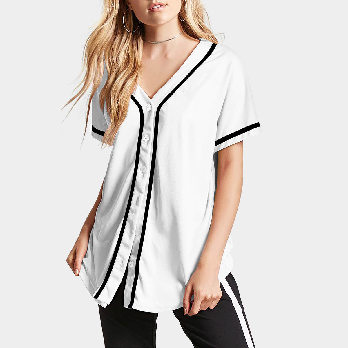 Women’s Baseball Striped Button Down Jersey in mlb shops_baseball jersey_mlb store_mlb jerseys_cheap baseball jerseys_cheap mlb jerseys_baseball jersey shirts_black baseball jersey