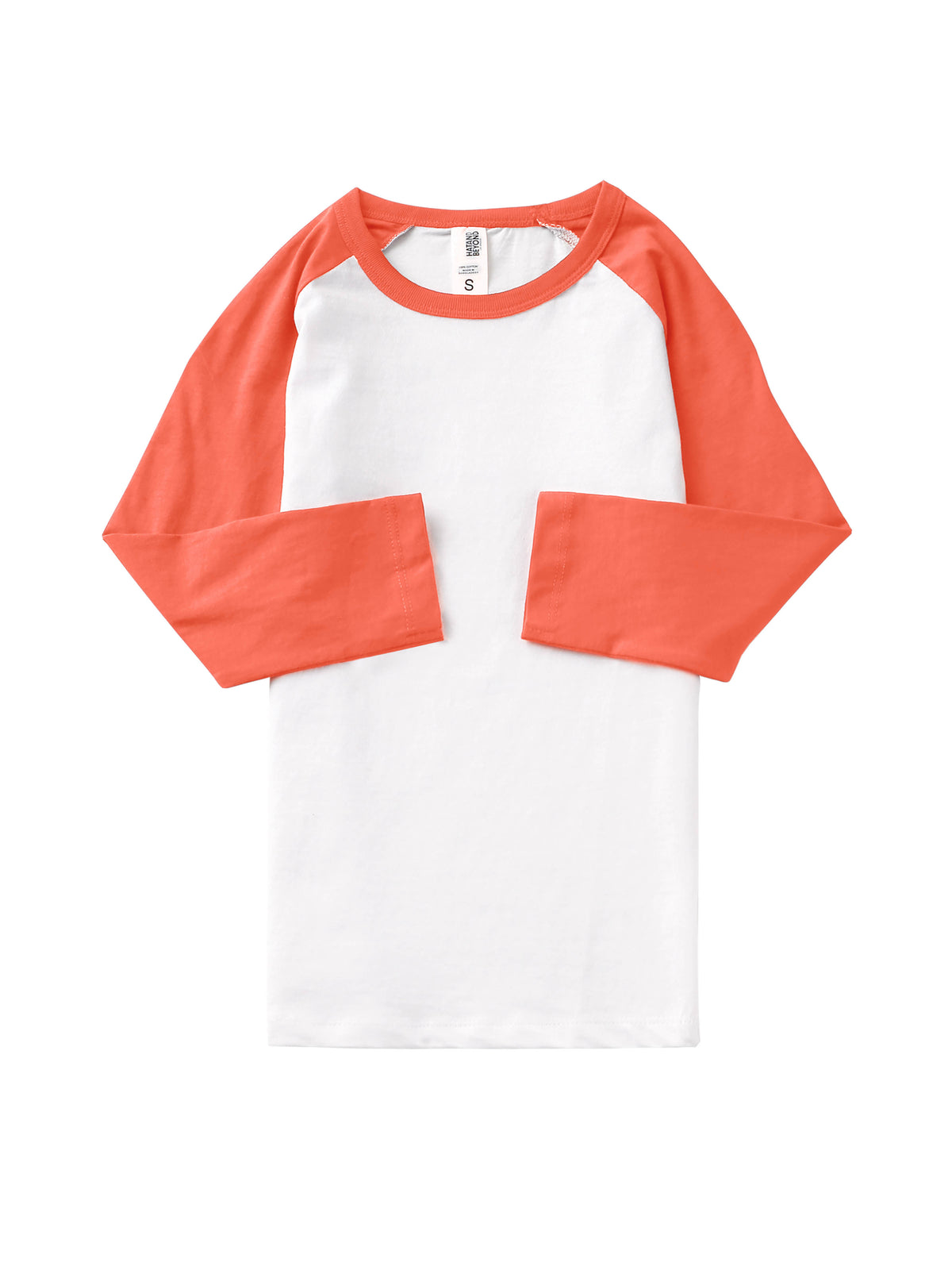 Kids’ Raglan 3/4 Sleeve Baseball Tee Shirt Kids’ Youth Juniors in White/Coral - Hat and Beyond baseball jersey