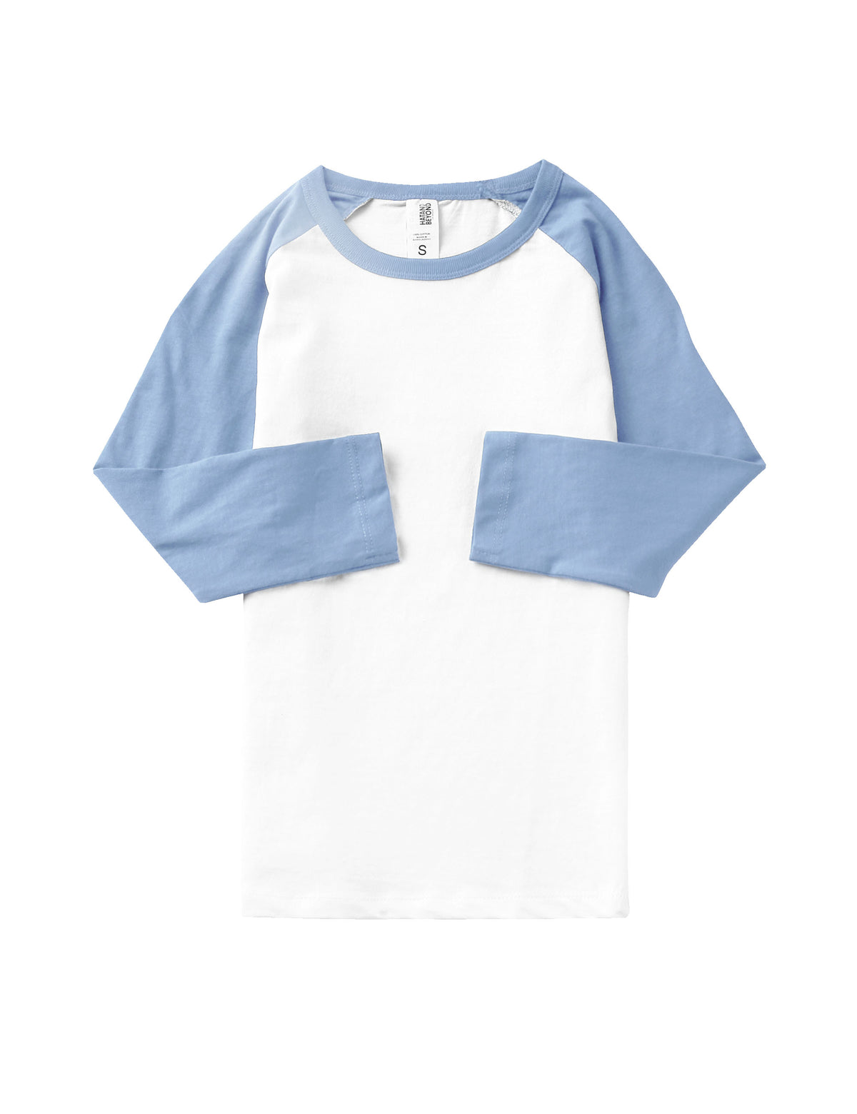 Kids’ Raglan 3/4 Sleeve Baseball Tee Shirt Toddler Youth Juniors in White/Carolina Blue - Hat and Beyond baseball jersey